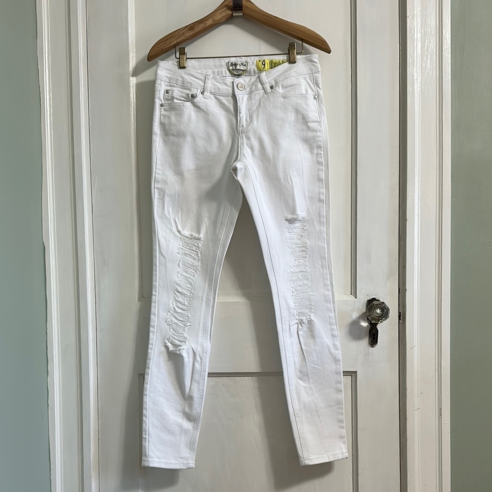 Indigo Rein White Deconstructed Skinny Jeans